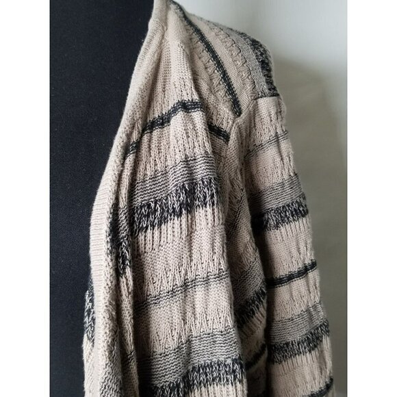 Catherines Size 2X Tan Black Striped Cascade 3/4 Sleeve‎ Open Front Cardigan - Picture 2 of 10